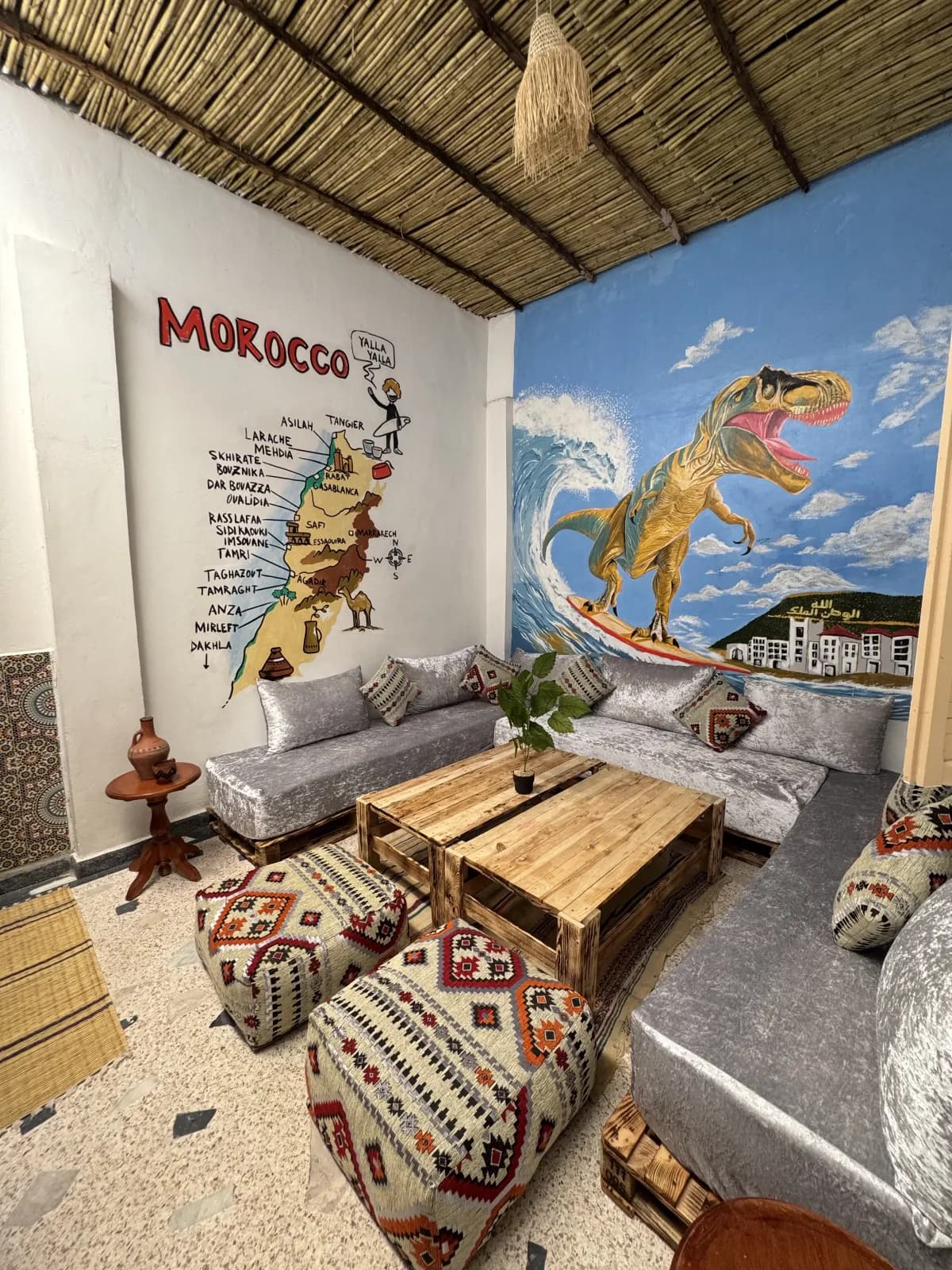 The shared living space at Humble Surf House